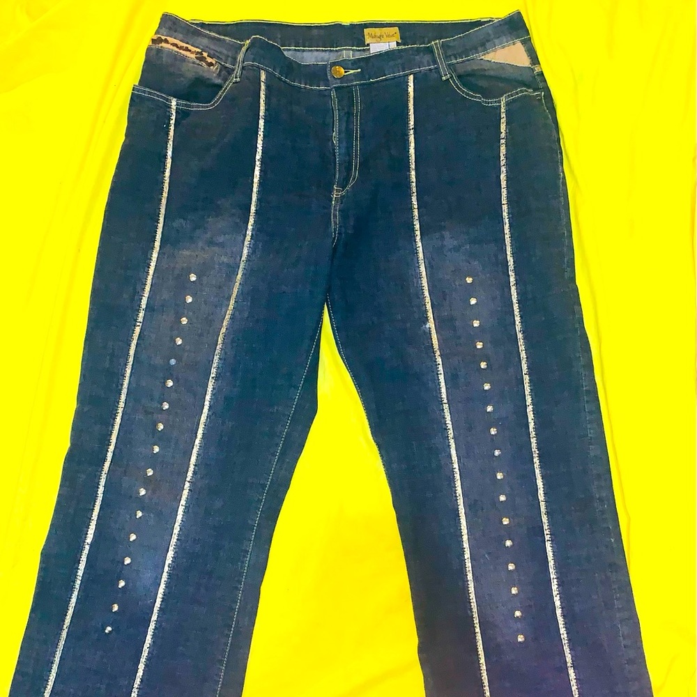 Midnight Velvet Jeans Gold Studded and Striped designer jeans